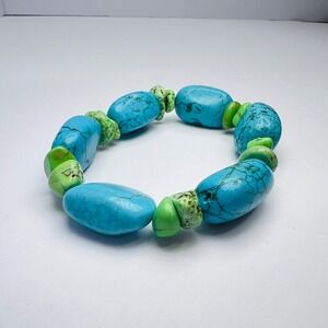 Turquoise Howlite and Green Stone Bracelet Adjustable‎ 7" Stretch Boho Western
